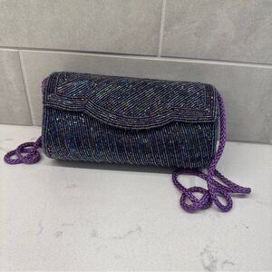 Purple Beaded Evening Bag clutch formal small purse